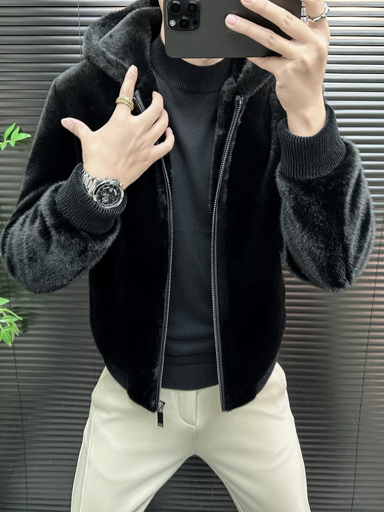 

High Quali Men's Jaet Outerwear Faux Fur Collar Thiened Warm Autumn Winter Trendy Men's Clothing Casual Sle Zipper Cl...
