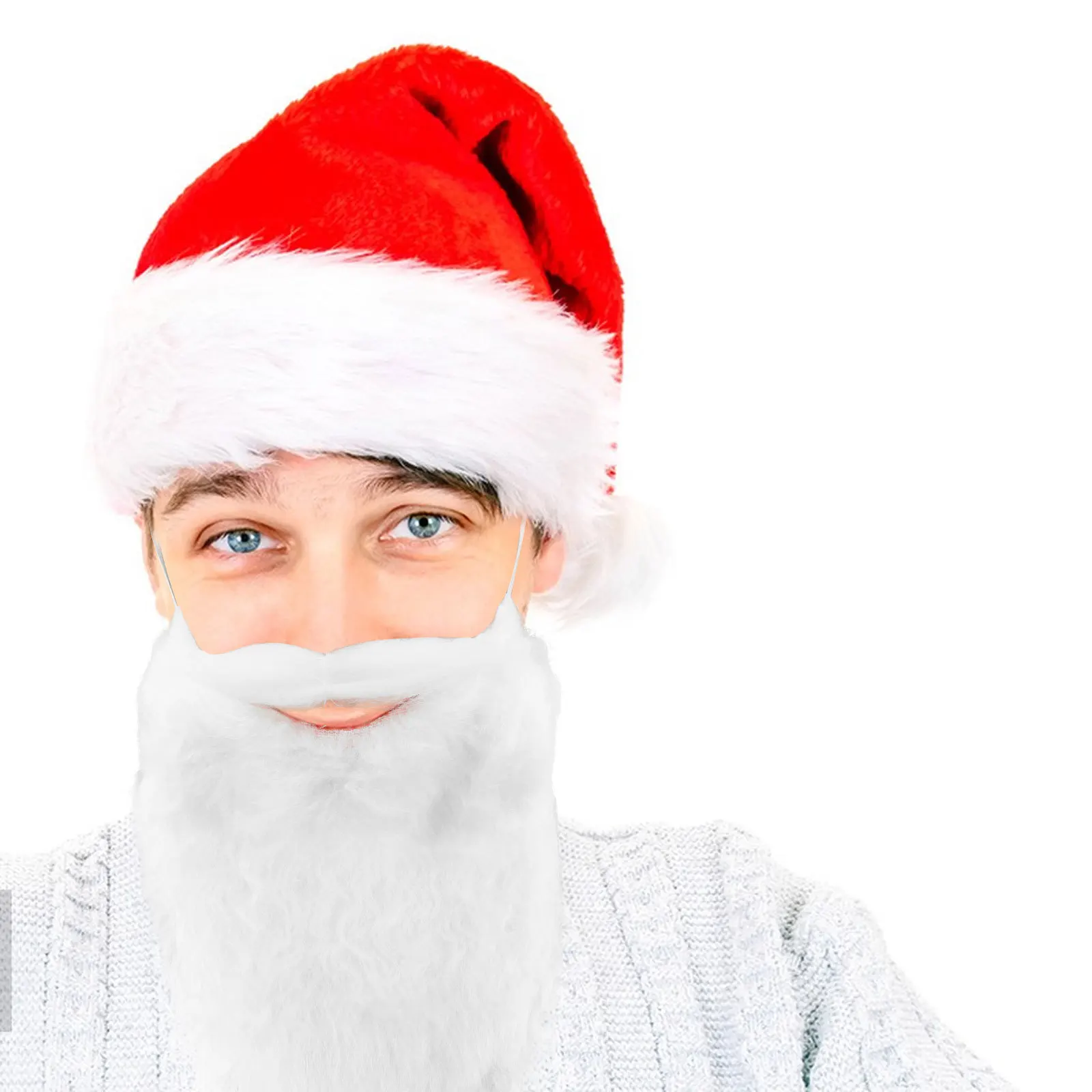 

1Pcs Santa Beard Curly Synthetic Fiber Christmas Performance Props Full Multi-Layered Mustache Elasticated Snug Fit Santa