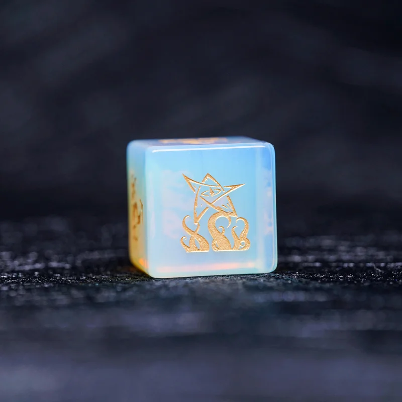 Opal DnD Dice Set Stone Engraved Cthulhu Star Old Seal Dices RGP COC Run Group Board Game Dice Healing Crystal Reiki Gem Beads