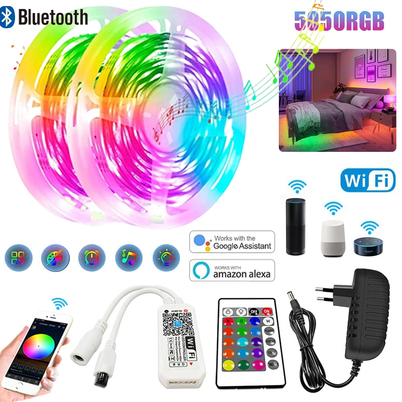 Lampu LED Strip USB Bluetooth Inframerah WIFI DC24V LED Aplikasi Kontrol TV Lampu Latar RGB 5050 Kamar Tidur Dekorasi Natal Luces Led