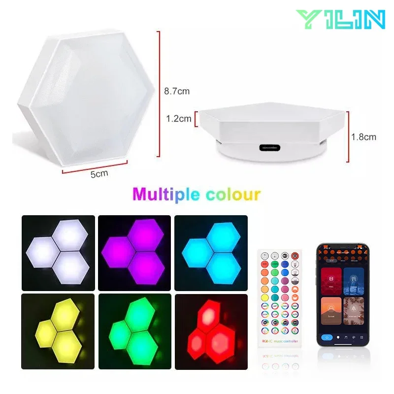 Imagem -06 - Smart Hexagon Wall Light para Sala de Jogos Cor dos Sonhos Lâmpada Ambiente Rgb Controle de Aplicativos Wifi Música Sync Trabalhar com Alexa Luz Noturna