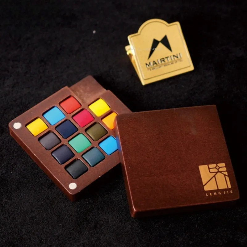 15 Color Mini Wooden Box Solid Watercolor Pigment Set Portable Sketch Travel Painting Small Drawing Board Palette Art Supplies