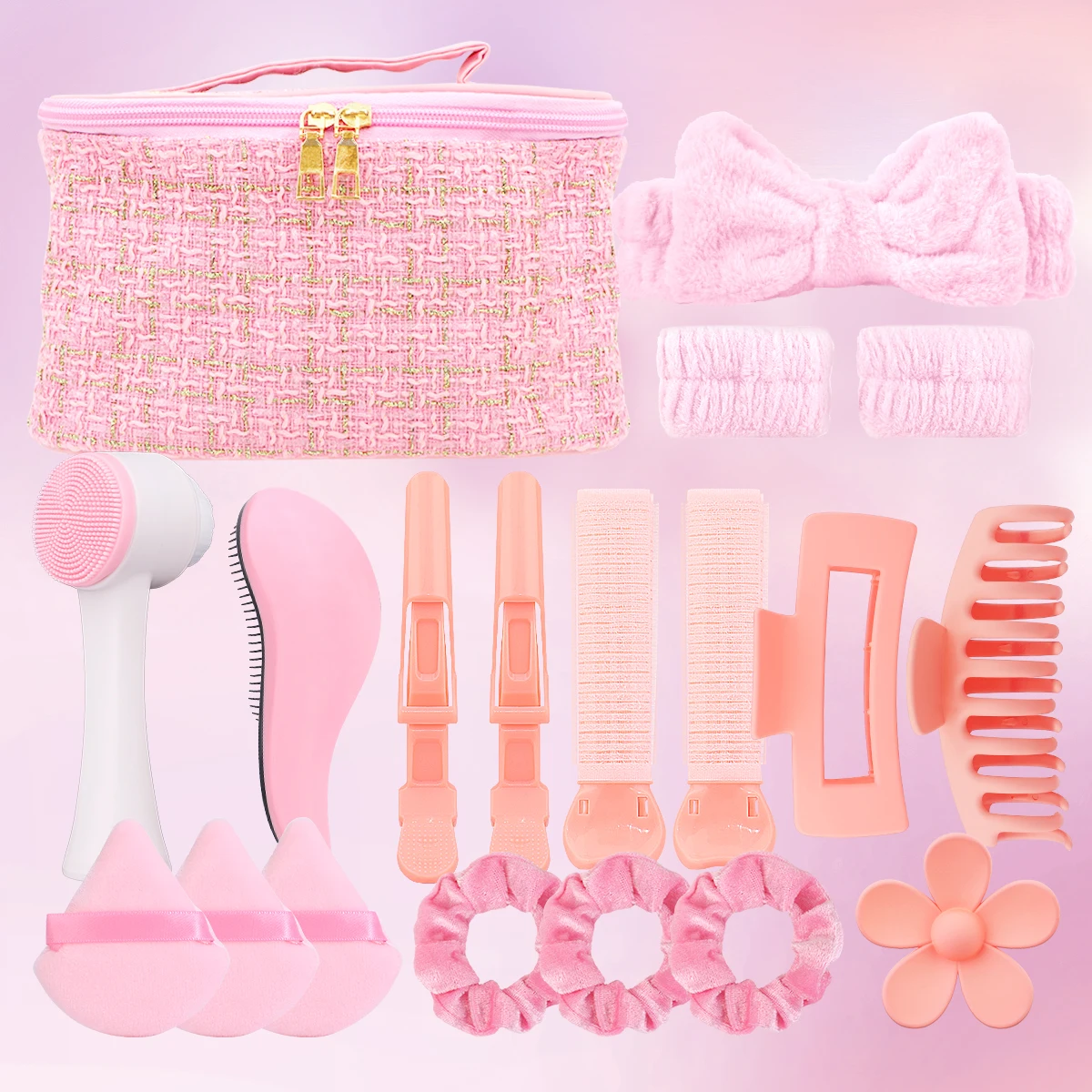 19PCS hairpin cleaning combination set, beauty set and washing bag, portable and practical, daily use, Christmas gift.