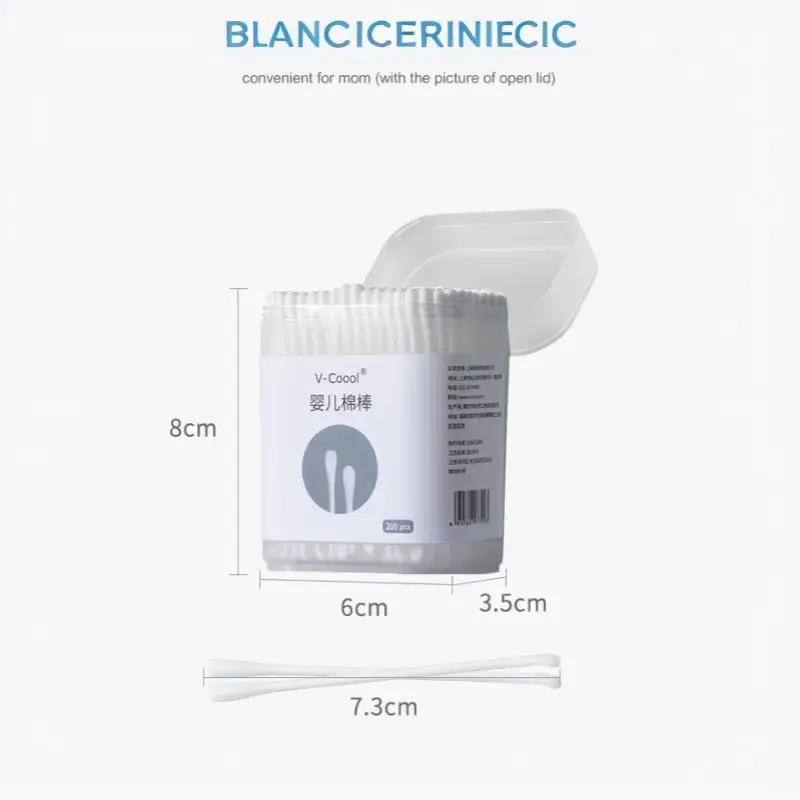 200Pcs Box Disposable Double-end Cotton Swab Lint Free Wood Eyelash Extension Glue Remover Makeup Cleaning Tools