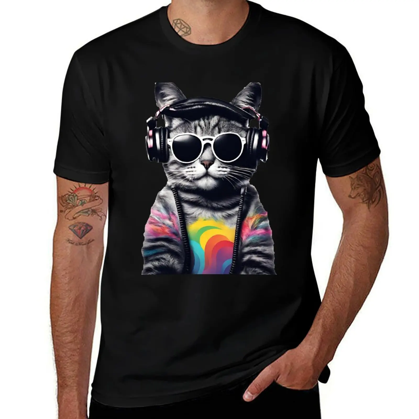 

Cool cat wearing sunglasses and headphones T-Shirt t shirts with prints t shirts for man graphic funny T-Shirt