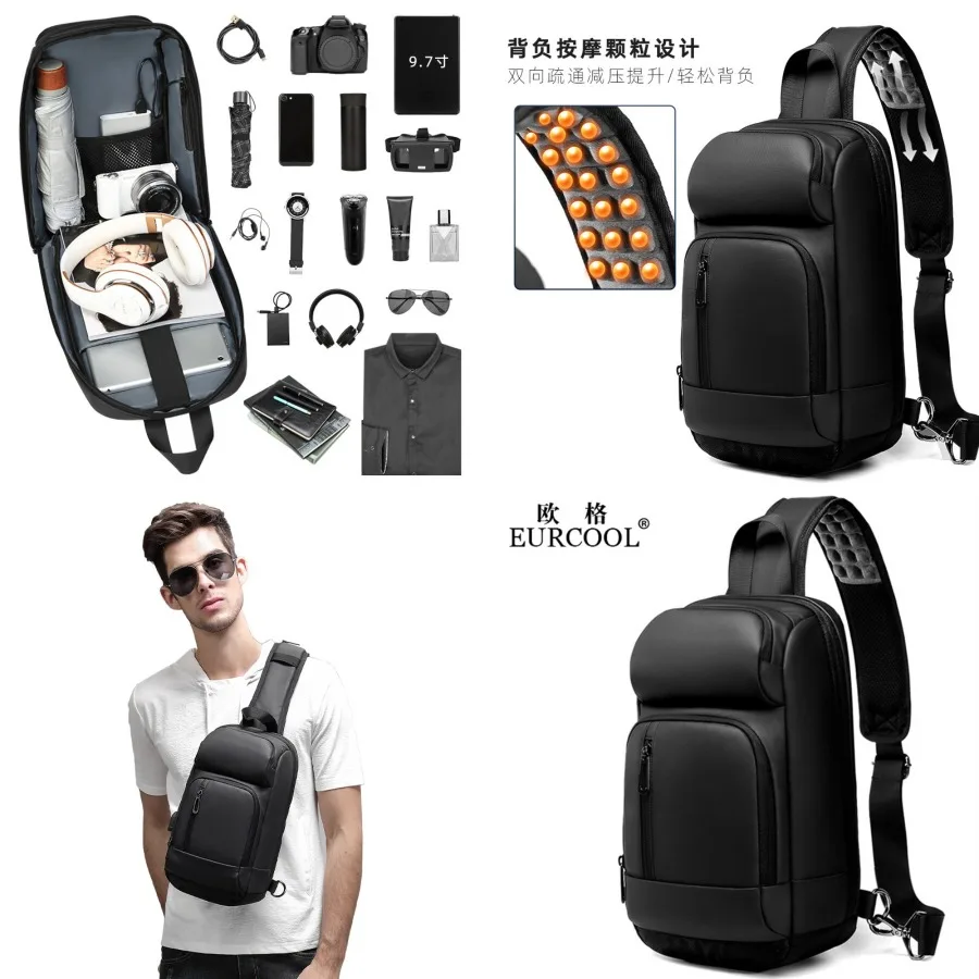 

【Новый стиль】Мужская нагрудная сумка на одно плечо, многофункциональная, спортивная и повседневная, большой вместимости - -