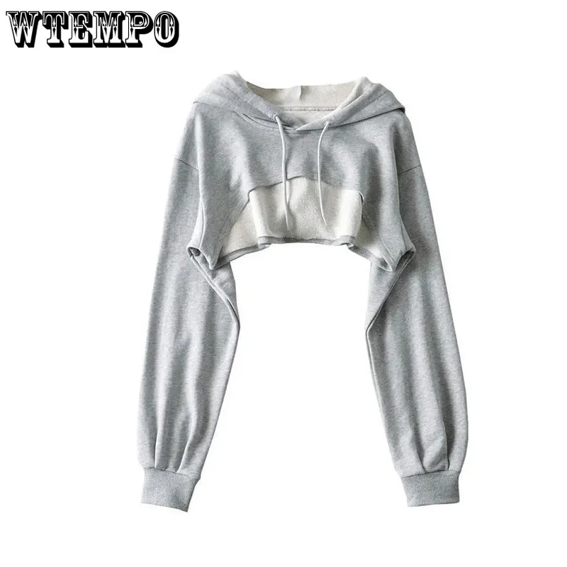 Black Short  Hoodies Sweatshirts Women\'s Navel Pullover Blouse Long-sleeved Loose Top Spring Autumn Drop Shipping Wholesale