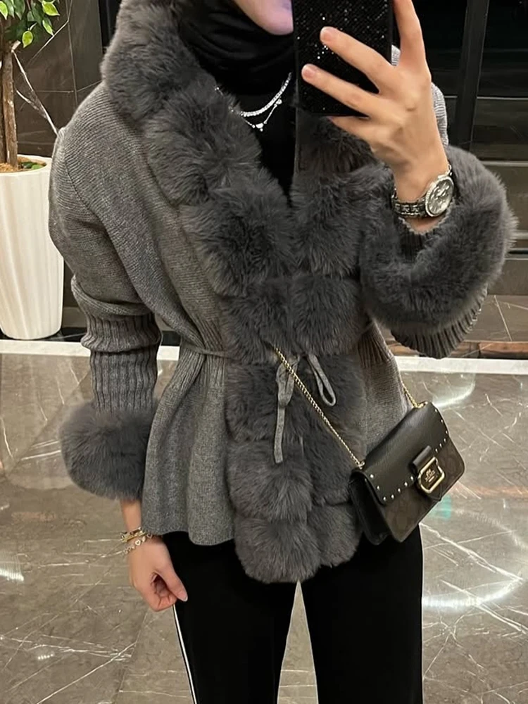 Tuularose Fashion Women's Fur Coat Winter Thickened Warm Plush Patchwork Lace-up Fur Cardigan Casual Office Lady Female Outwear