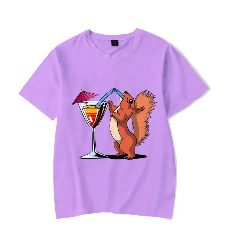 New Trendy Men T-shirt Squirrel Drinking Cocktail Funny Party Men Oversized T-shirts Short Sleeve Tops Summer Fashion Outfits