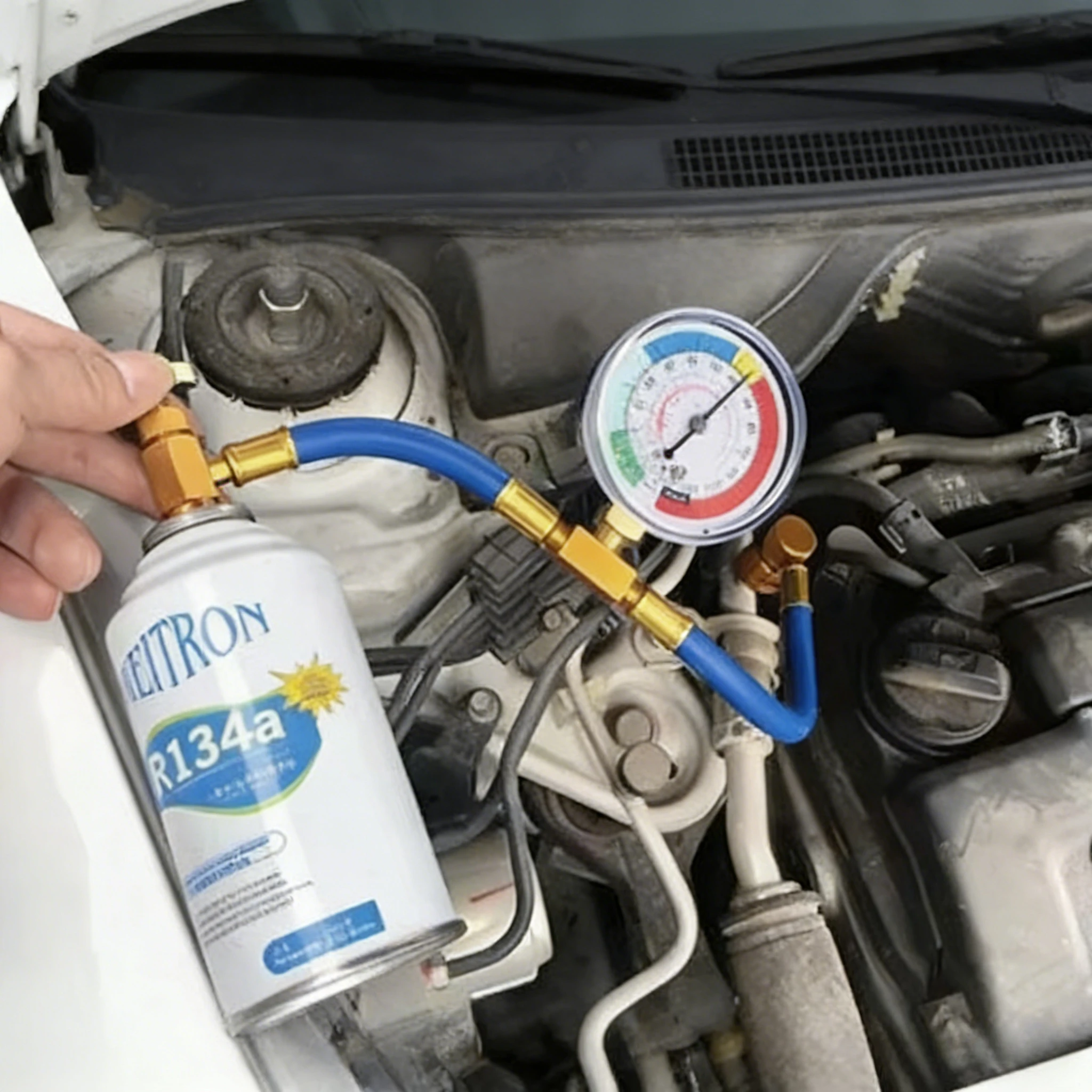 

R134a Automotive AC Refrigerant Charge Hose Set with Pressure Gauge,1/2" Acme, A/C Recharge Measuring U-Hose Removable