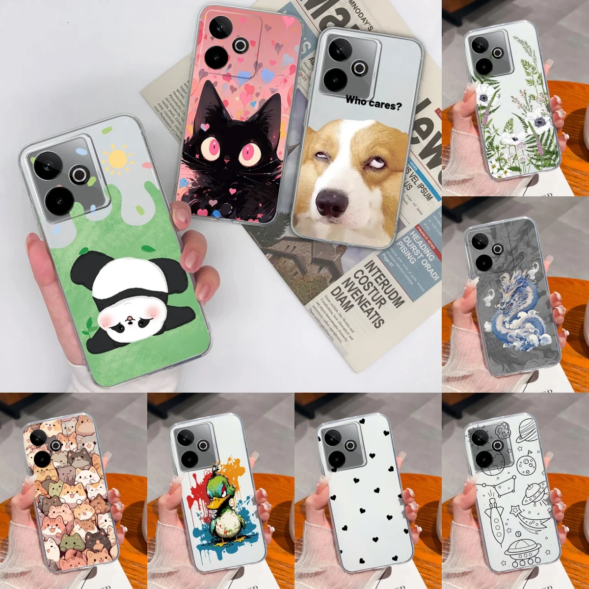 حافظة لهاتف OPPO Realme GT7 GT 7T Panda Puppy Duck مضادة للسقوط ومضادة للصدمات والغبار وواقي هاتف شفاف فريد لهاتف Realme gt7t Capa