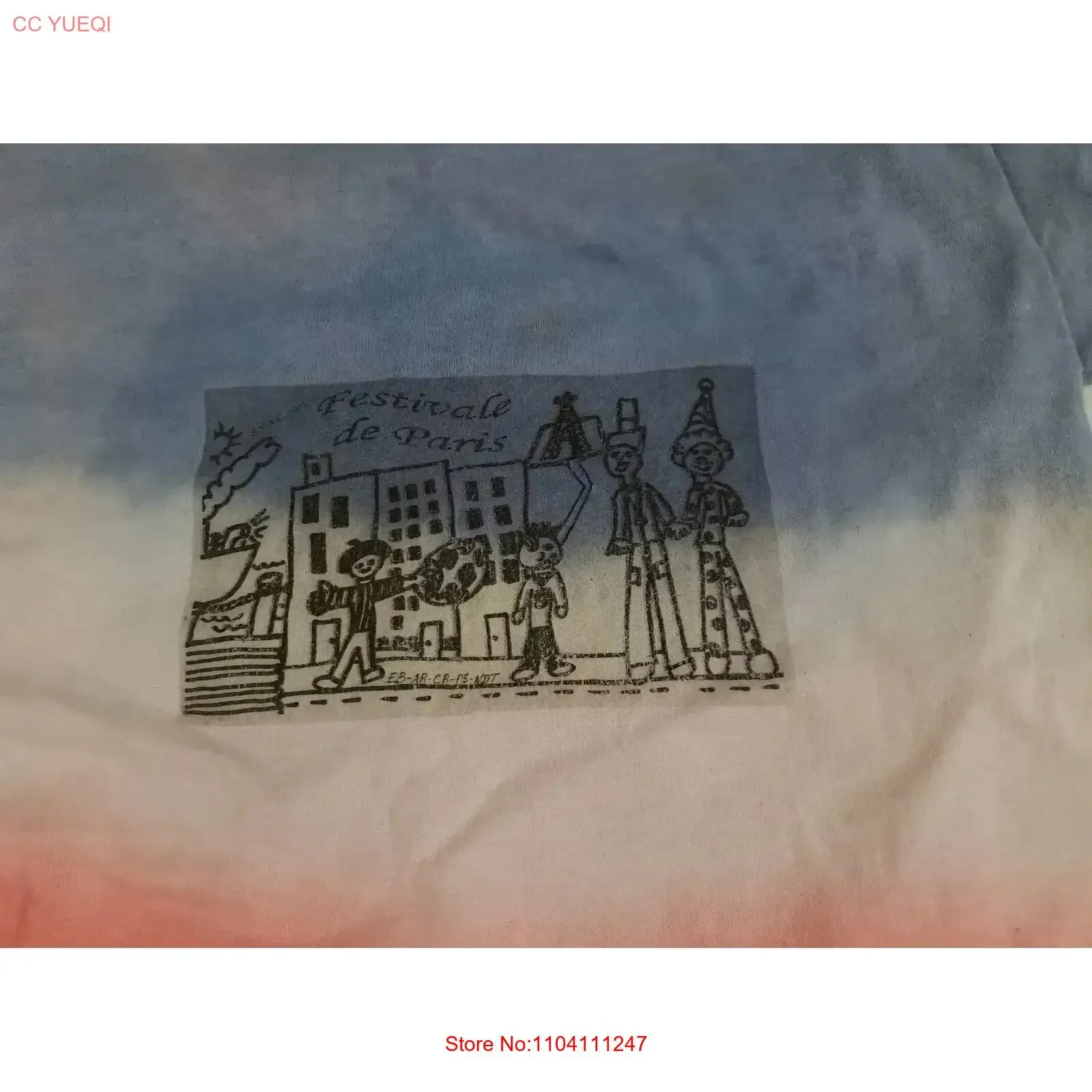 Camiseta Vintage Art Festivale de Paris Colorful Fruit of the Loom, Talla Mediana, Estilo Vintage, Lavada, Suave, Elegante, Gráfica, Casual, Versátil
