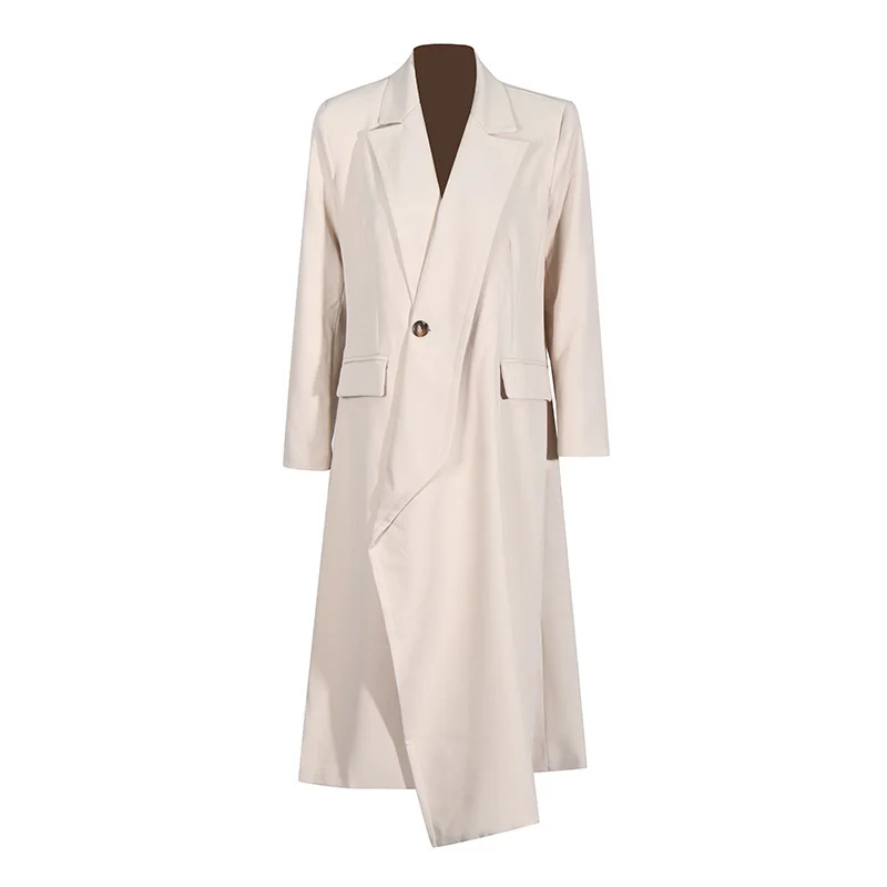 HKSH Herbst Neue Frauen Flut Chic Koreanische Mode Elegante Temperament Casual Asymmetrie Einzigen Taste Lange Windjacke Mäntel HK6241