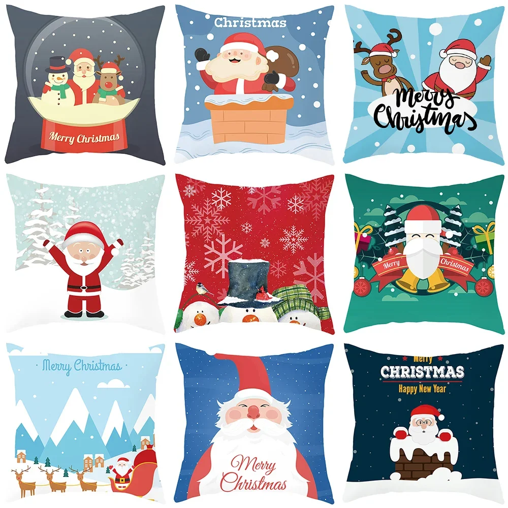 

45x45cm Merry Christmas Santa Claus Print Cushion Cover Home Living Room Sofa Car Decoration Square Throw Pillow