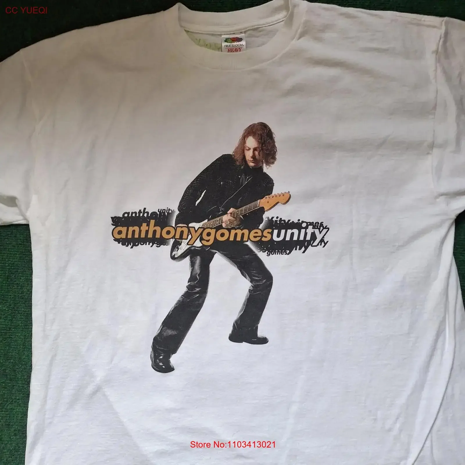 T-shirt vintage Anthony Gomes Unity pour homme, taille 2XL, blanc, signé, tour de concert, groupe, années 2000, manches longues ou courtes, style vintage, effet délavé, mode