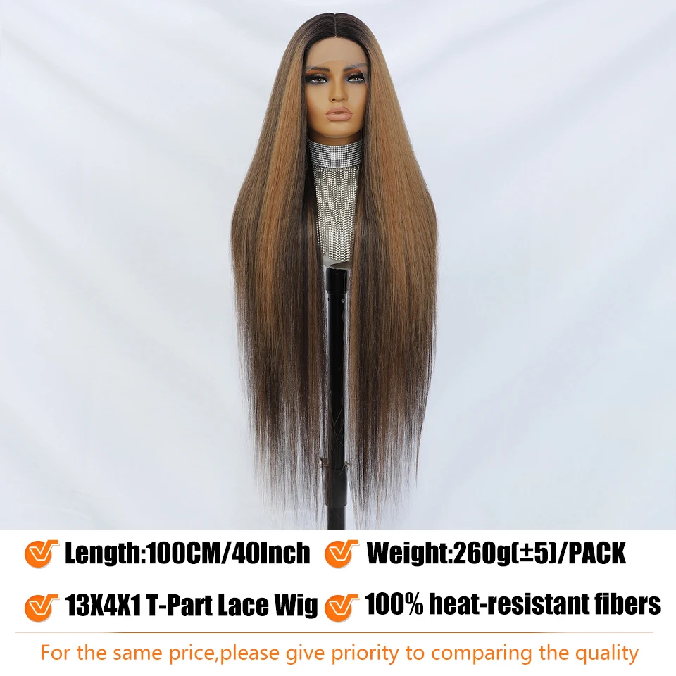 40 Inch Straight Lace Front Synthetic Wig T-Part 13x4x1 Long Lace Wigs Heat-resistant Fiber Ginger  Lace Frontal Wigs