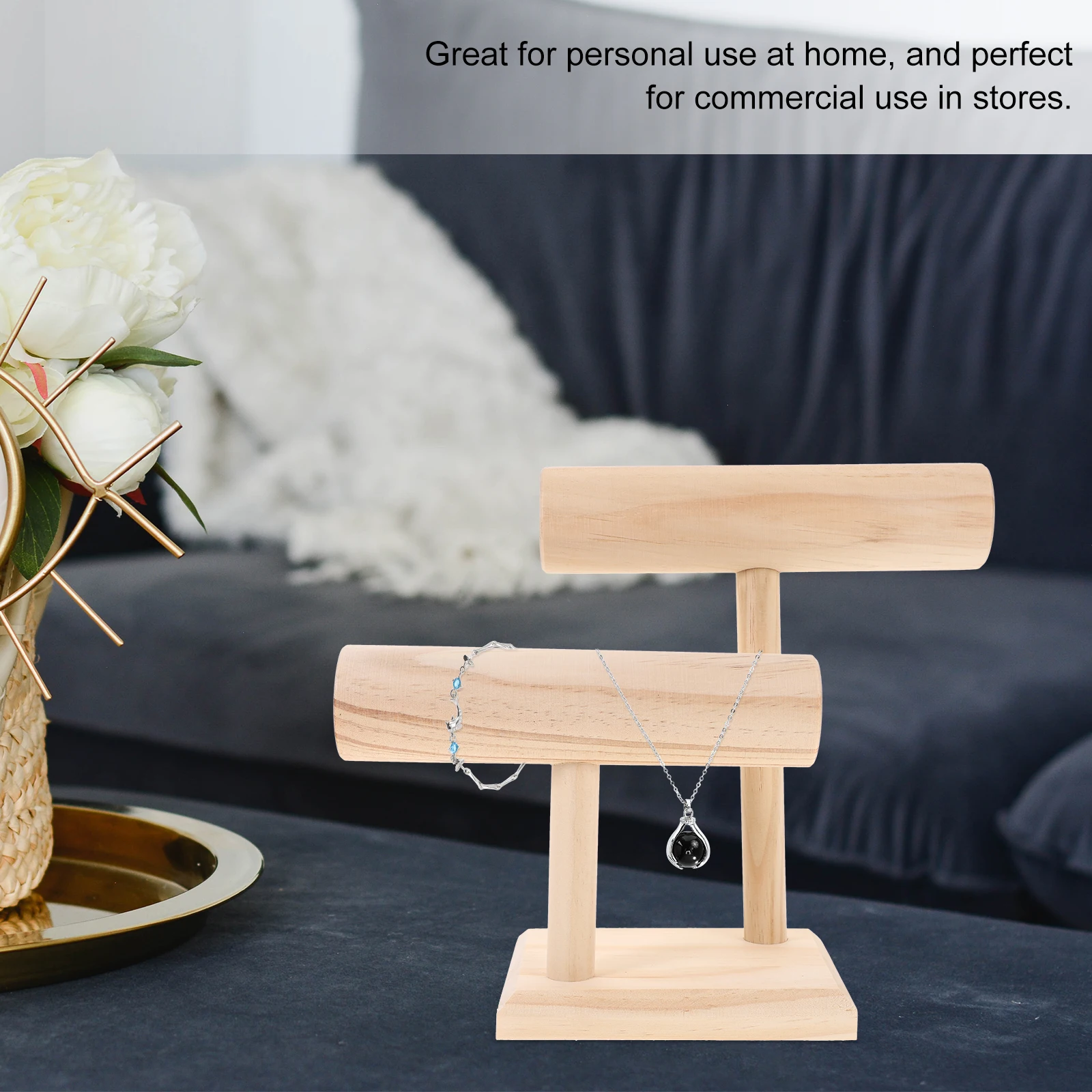 

Solid Wood Bracelet Stand Necklace Storage Rack 2 tier Jewelry Display ganizer Beige Man Wooden Holder for Business