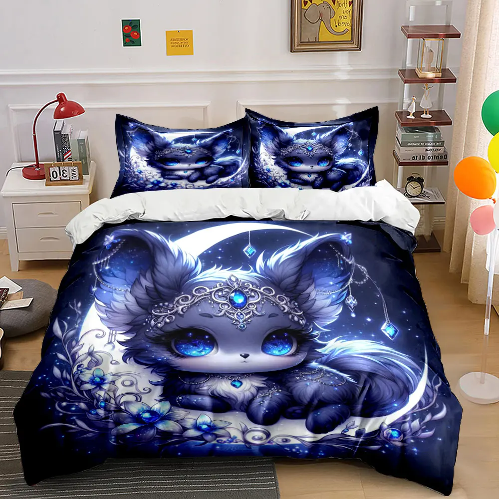 Dreamy fox adorned with sapphires Printed Duvet Cover Set1 Duvet Cover+2 PillowcaseMulti Size Bedroom Bedding Decor