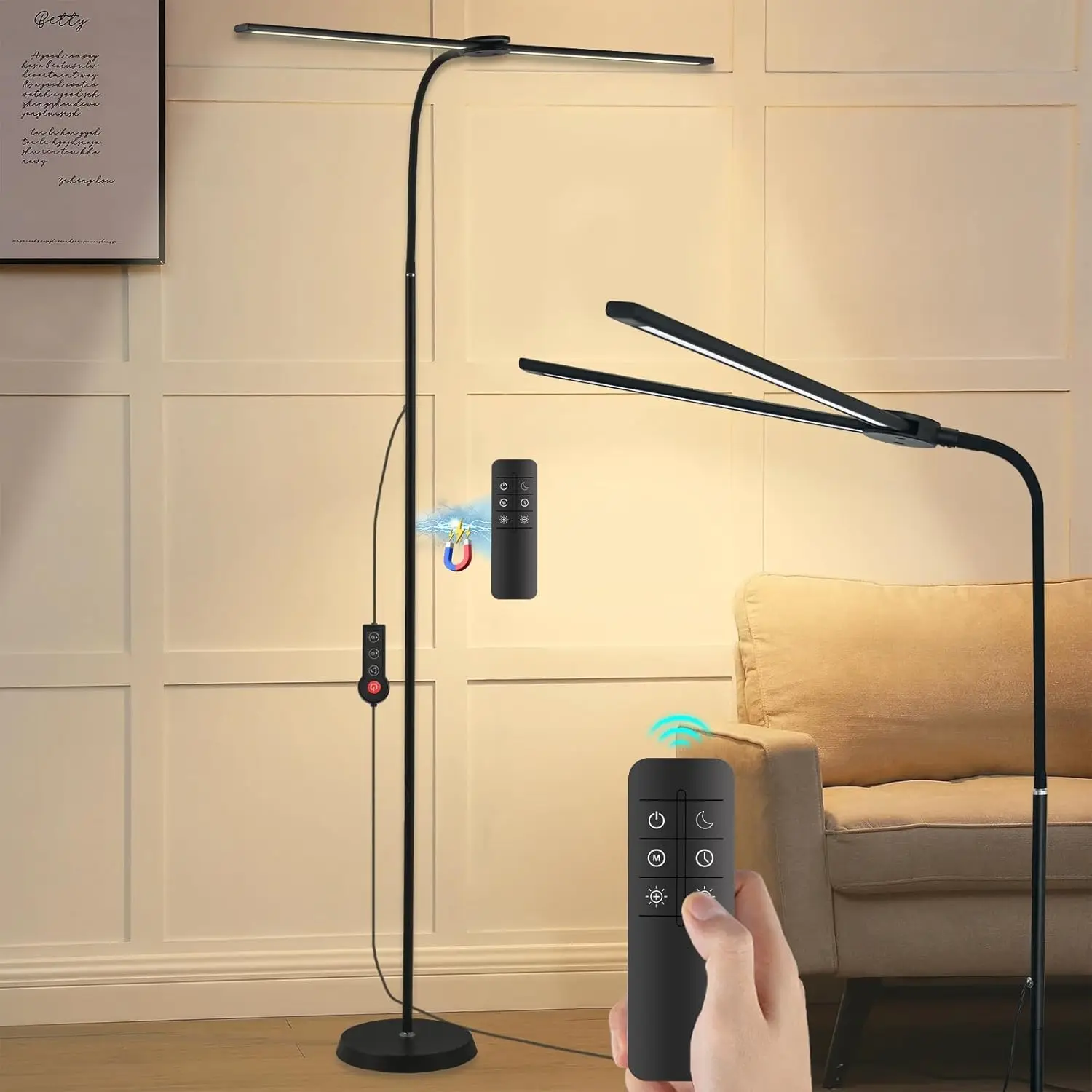 

LED Floor Lamp with Remote, 24W 2400LM Dimmable, Adjustable Gooseneck, Modern Standing Lamp for Bedroom, Office, Living Room