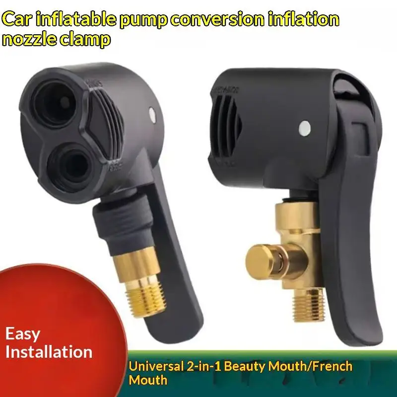 2 In 1 Bicycle Pump Nozzle Adapter Metal Air Chuck Valve Connector For Car Motorcycle Bike Efficient Inflation