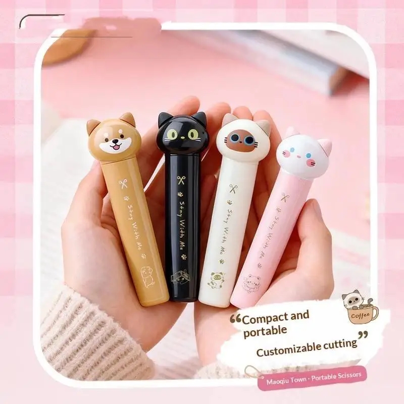 1Pc Cute Pet Retractable Pen Scissors Curved Blade Safety Portable Stationery For DIY Journaling Office Craft & School Supplies