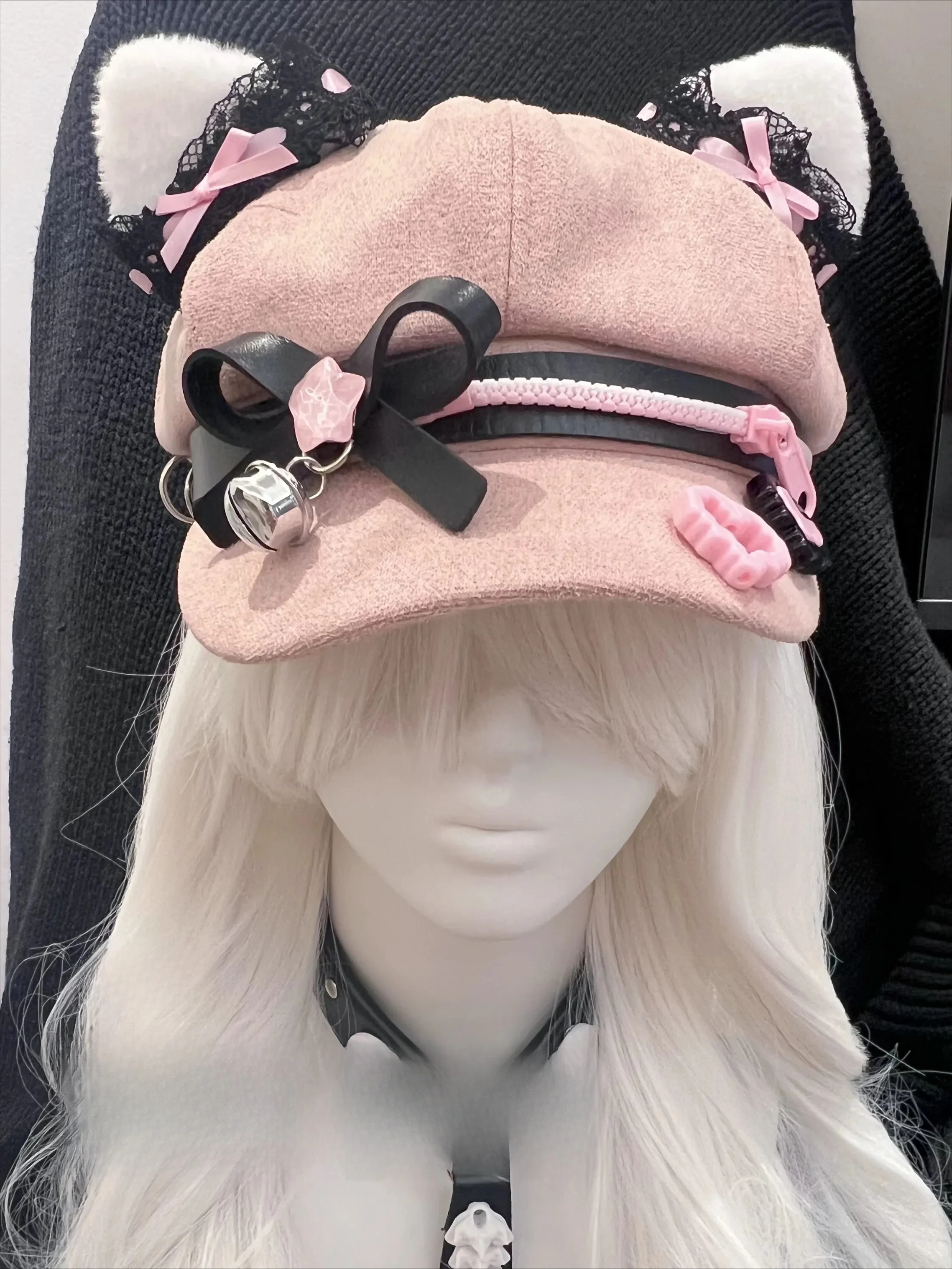 Kawaii  Newsboy Cap Cat Ear Zipper Bow Bell Decorations Japanese Harajuku Lolita Y2K Girl Sweet Anime Cosplay Hats Cute