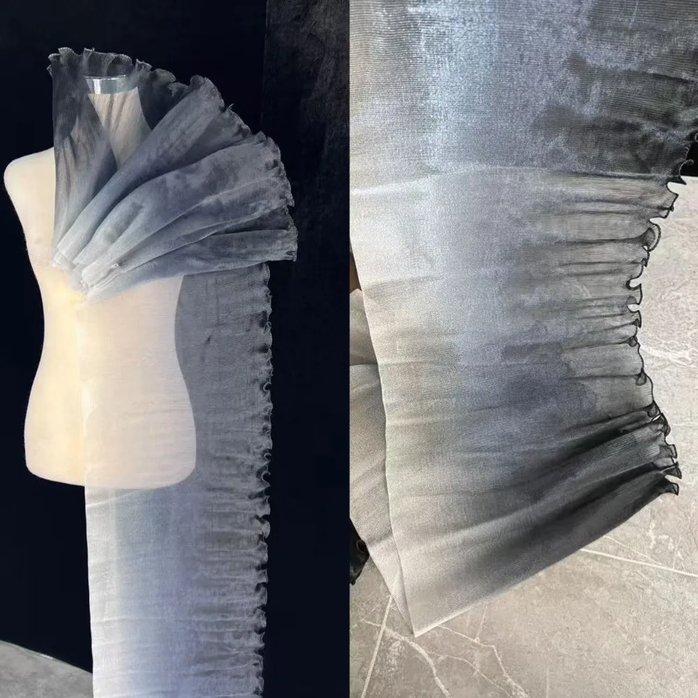 30cm Width Pleated Lace Organza Fabric Pleated Mesh Water-Shimmer Effect Gradient Organza Fabric Transparent Fabric