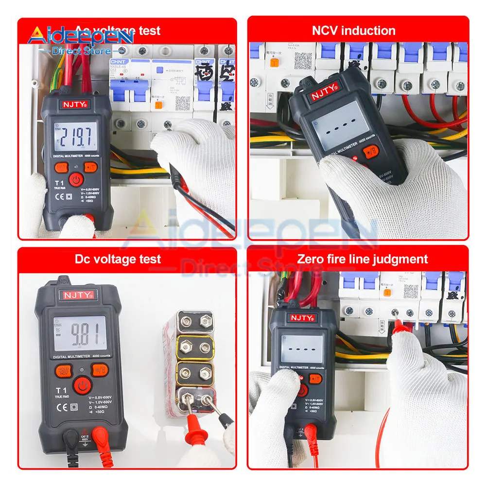 T1 Multimeter Digital Professional AC DC Current Voltage Detector Pen True RMS Capacitance Auto Range Multimeter 600V 4000 Count