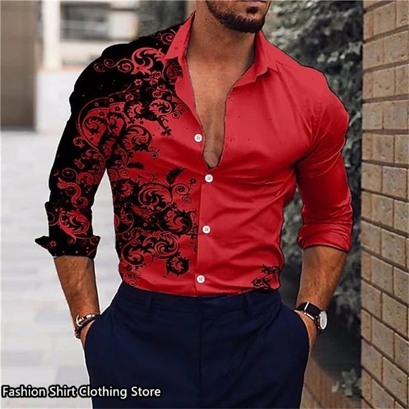 Hot 9 -color men\'s shirt classic long -sleeved shirt loose style Hawaiian shirt fashion casual shirt oversized size 6xl