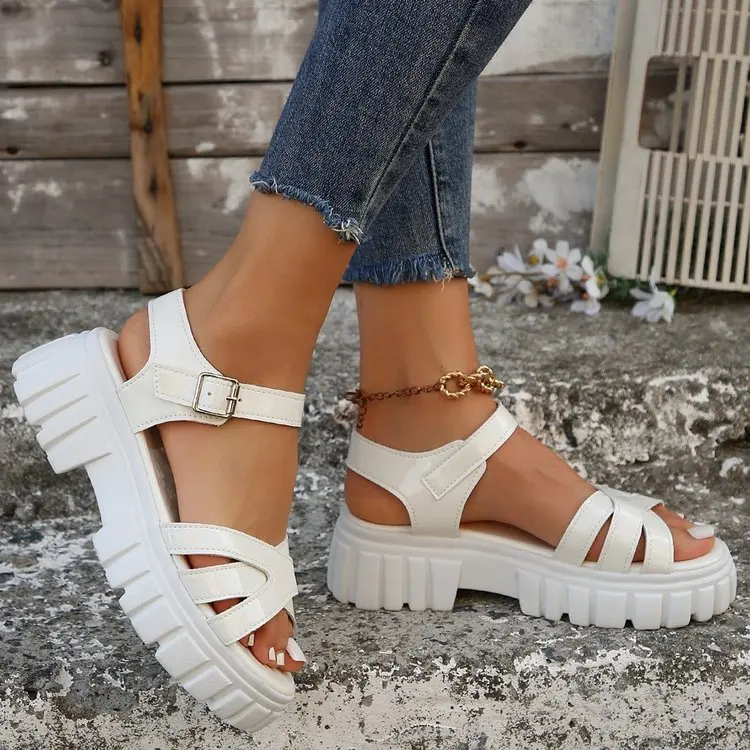 2023 High Heels Gladiator Sandals Woman Open Head Sexy Block Heel Platform Shoes Summer Buckle Size 35-43 Women Sandals