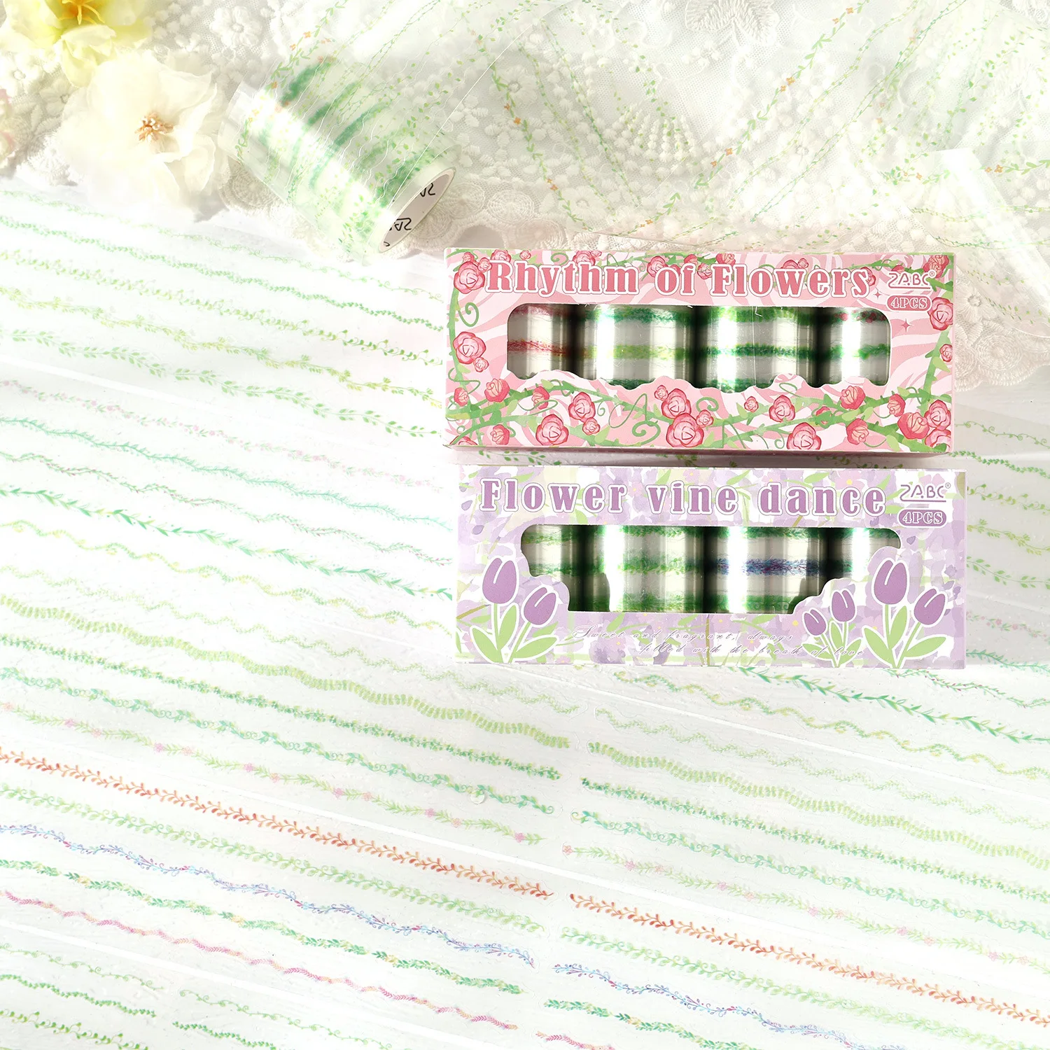 Iridescent Ribbon Die Cut PET Washi Tape Scene Stickers Combination Set DIY Journal Diary Waterproof Tape Stationery