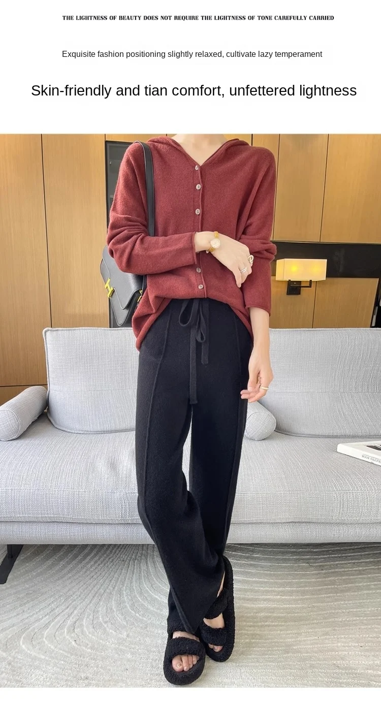 2024 High-end Cashmere Temperament Wide-leg Pants Women's High Waist 100 Pure Wool Pants Loose Casual Straight Outer Trousers