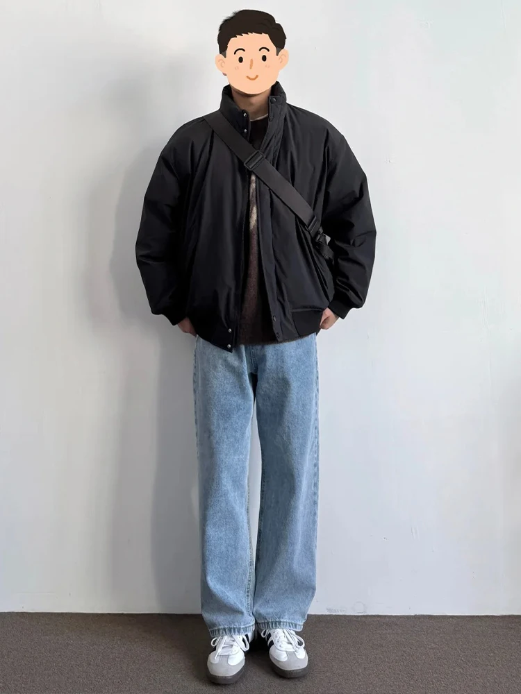 

Light Blue Men's Straight Leg Jeans Waed High Waist Lifted Slimming Pants Spring Autumn American Retro Loose Fit Jeans