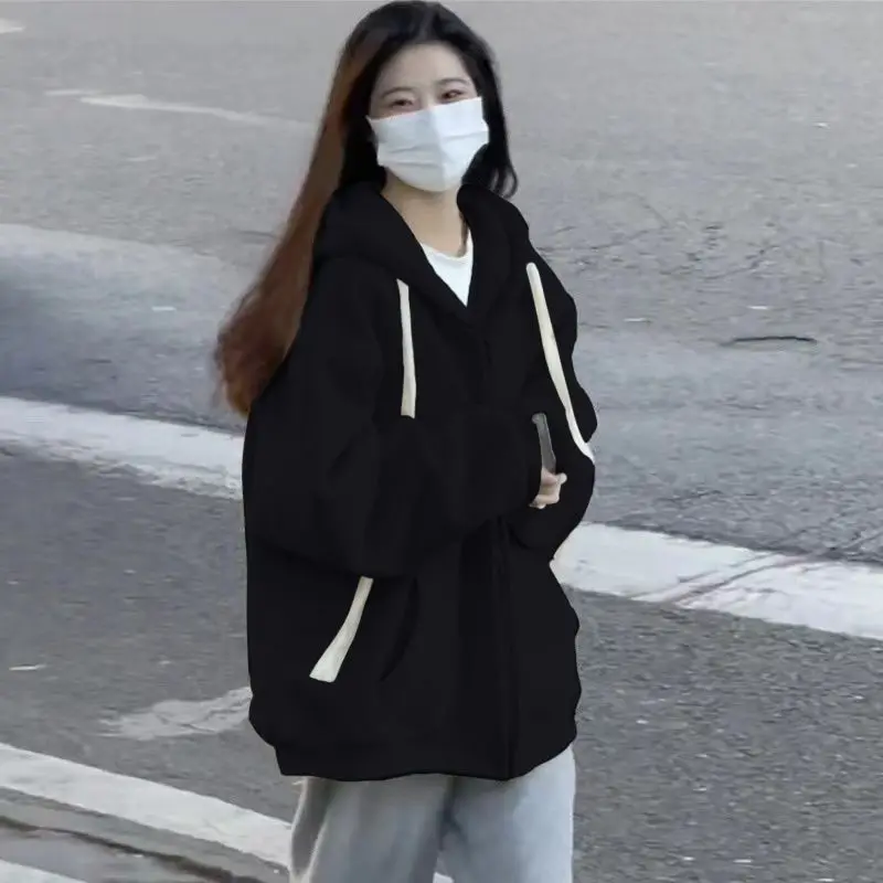 Autumn Winter New Fashion Hoodies Long Sleeve Solid Cardigan Sweatshirts Women's Clothing Zipper Warm Trend Simplicity Chic Tops