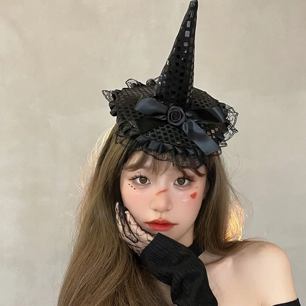 Lace Halloween Witch Hat Hair Hoop Cartoon Party Decor Hat Halloween Party Hair Band Sequin Headband Dressing Up Props