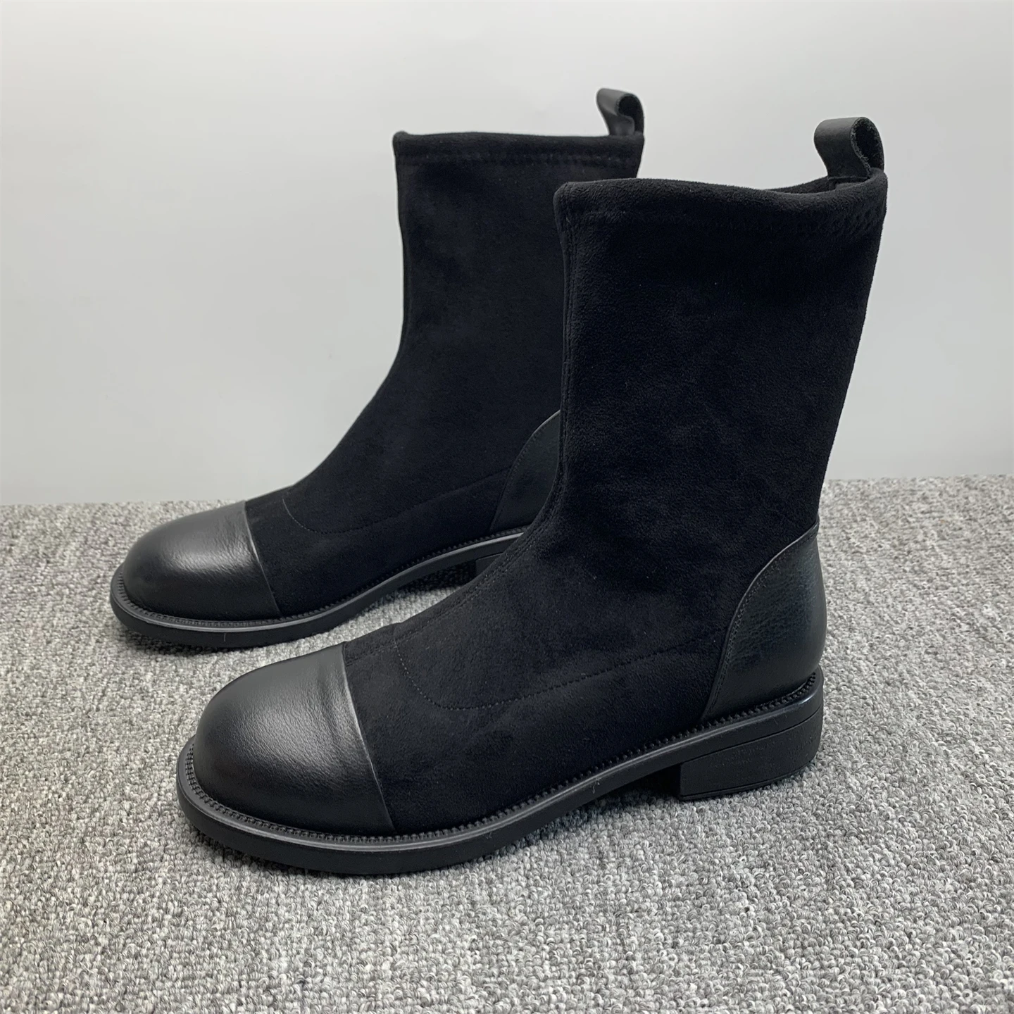 Botas So de polipiel con forro de Fce, botines a media pantorrilla para mujer, punta redonda, tacón Thi, Briti Sle, botas de invierno ort adelgazantes E...