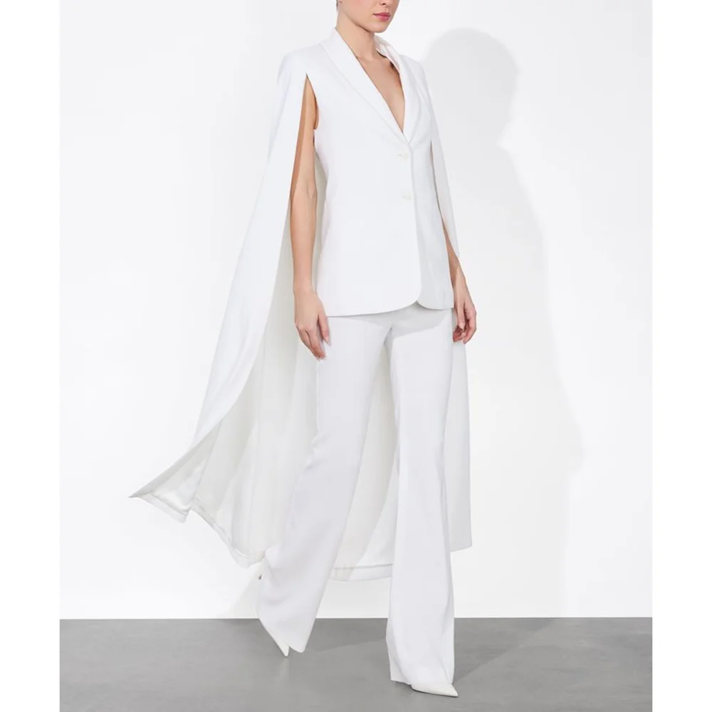 Branco único breasted novo feminino 2 peças (blazer + calças) ternos de moda formal conjuntos de festa à noite conjunto personalizado