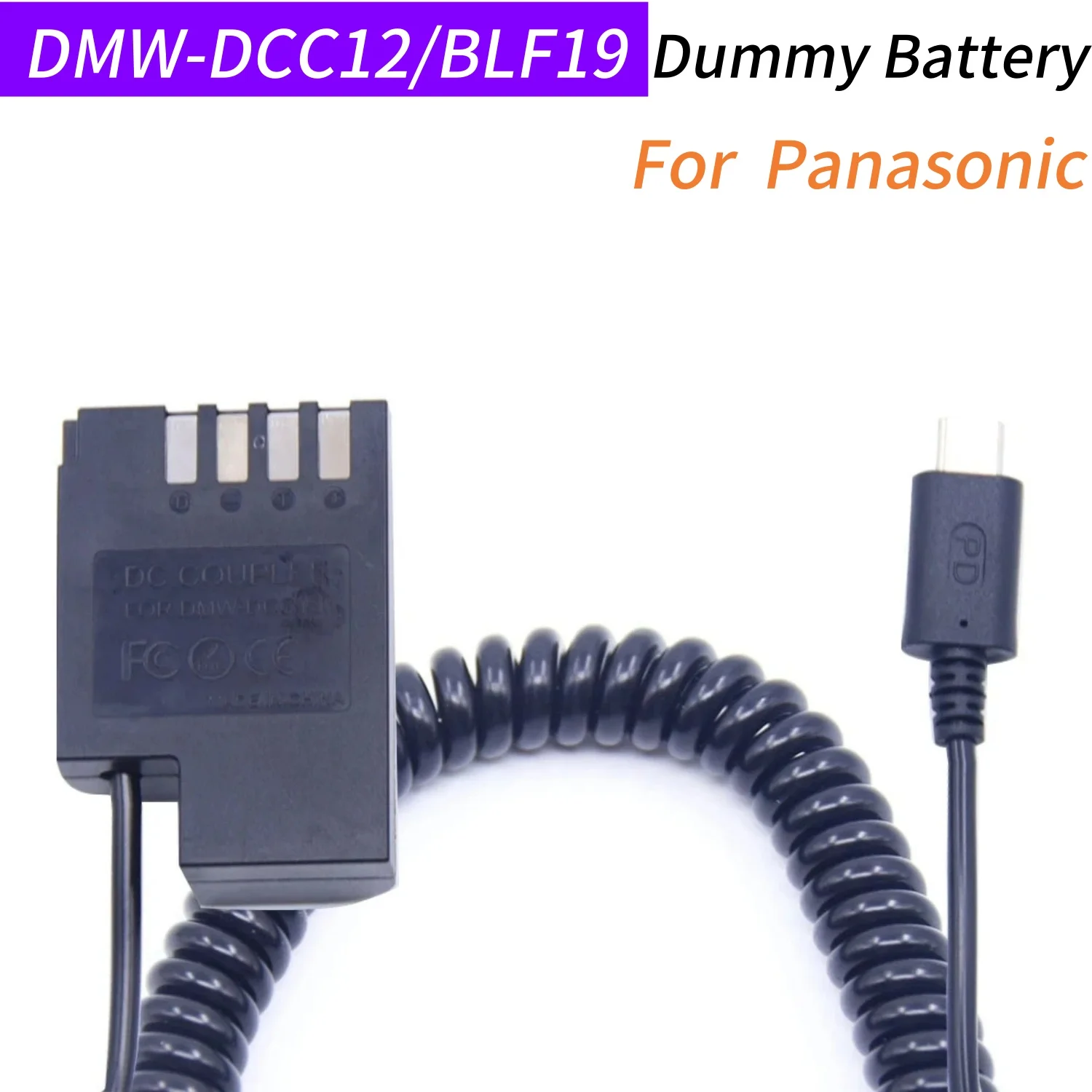 

USB TYPE C to DMW-DCC12 DC Coupler DMW-BLF19 BLF19E Dummy Battery for Panasonic Lumix DMC-GH3 GH4 GH5 DMC-GH5S G9 Camera