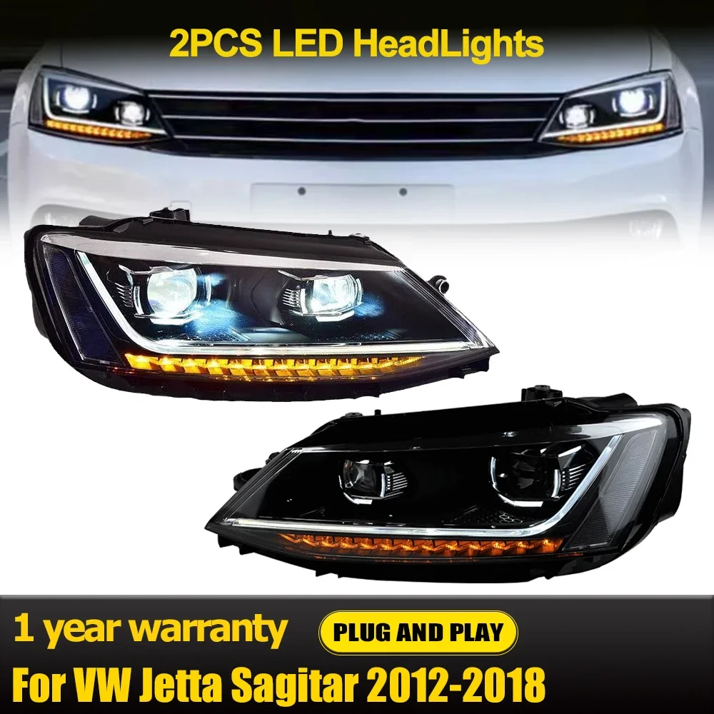 2pcs Head Lamps for Jetta Sagitar MK6 LED Headlights 2011-2018 Headlights MK6 DRL Turn Signal High Beam Angel Eye Projector Lens