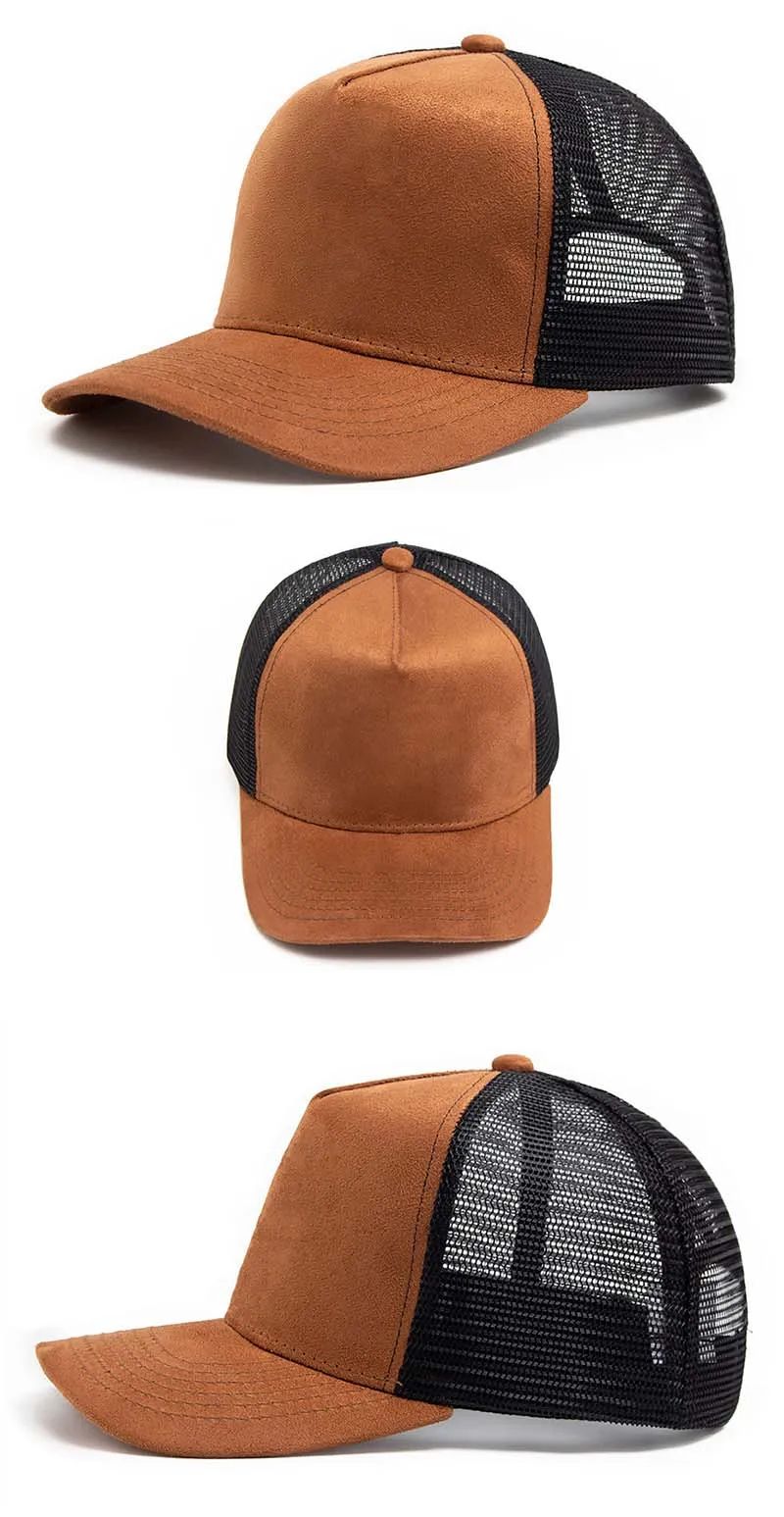 Unisex Hot Selling 5 Panel Mesh Suede Trucker Hat Men High Quality Baseball Cap Spring Summer Breathable Adjustable Sports Hats
