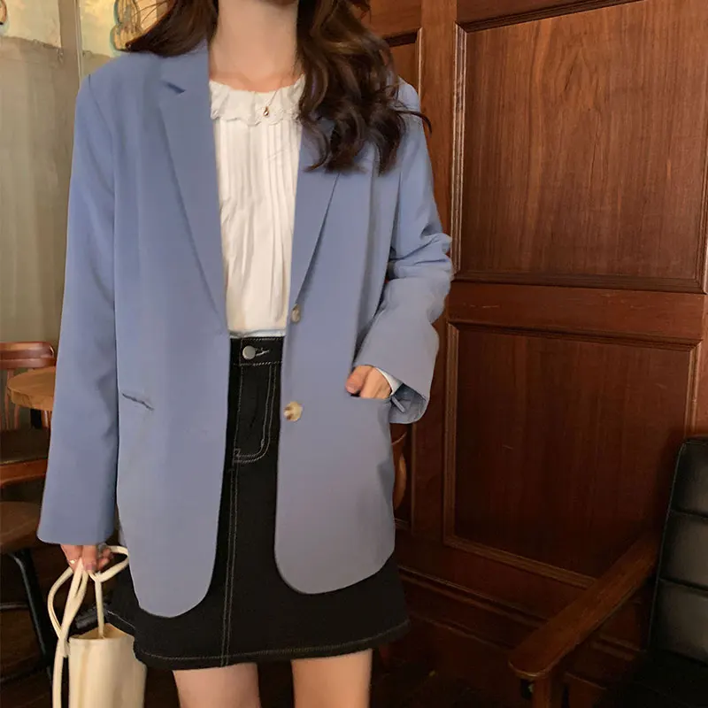 

UNXX Real Shot 2022 New Korean Chic Simple Solid Color Hong Kong Style Slim Long Sleeve Blazer Women Female Office Lady Coat