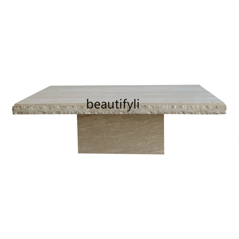 

Designer creative destruction effect natural travertine coffee table rectangular coffee table furniture