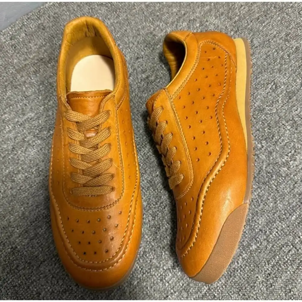 Handcrafted Cognac Brogue Leather Classic Sneaker – Superior Craftsmanship, Versatile Style