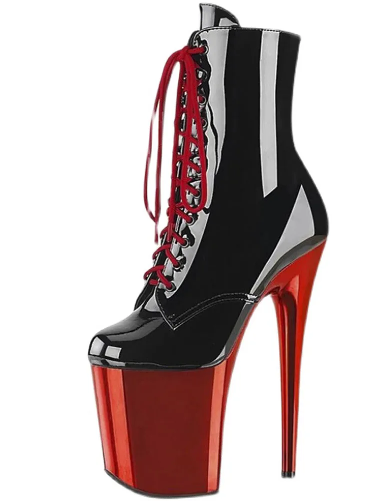 Okrągły palec seksowny fetysz gotycki buty na platformie 20CM striptizerka Crossdress 17cm egzotyczne buty damskie sukienka sznurowana rula Dance