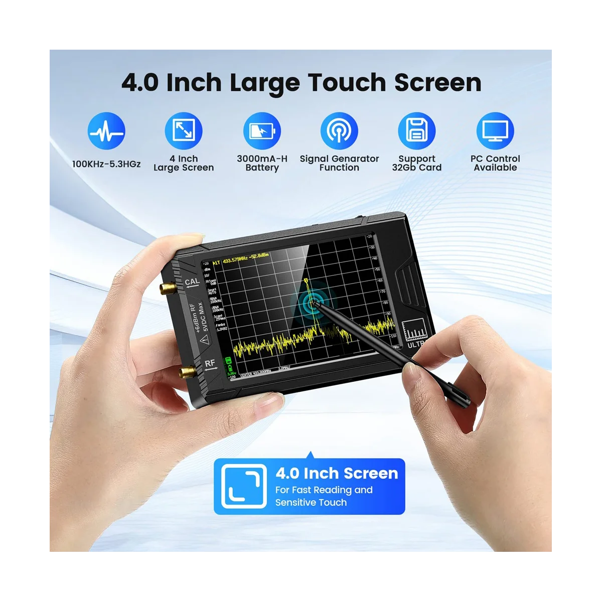 Imagem -04 - Analisador de Freqüência Handheld Tiny SA Ultra Polegada 100khz53 Ghz Adicionar 32gb Card Network Tester