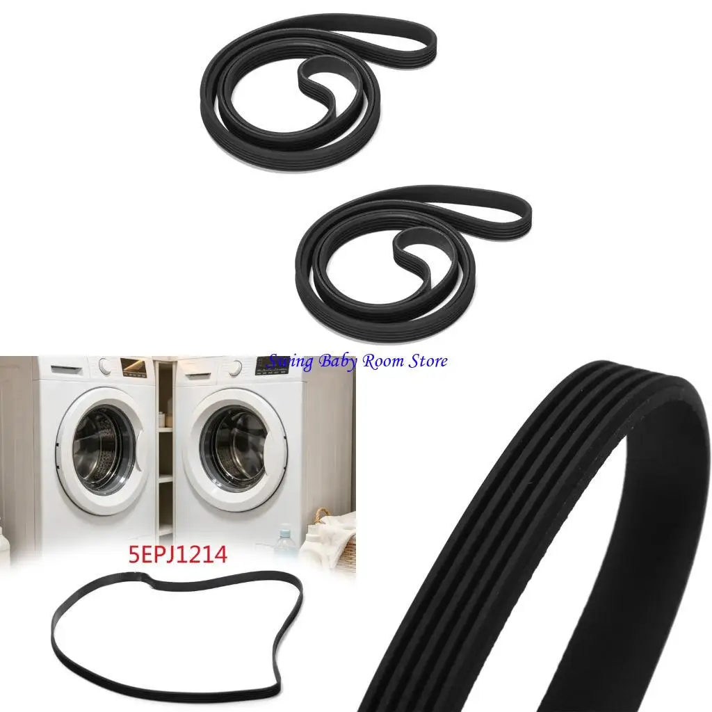 K1AD Washer Dryer Drive Belt for 5EPJ1214 Black Rubber 5-Rib 4-Channel Replacement Part for Laundry Appliance Repair Use