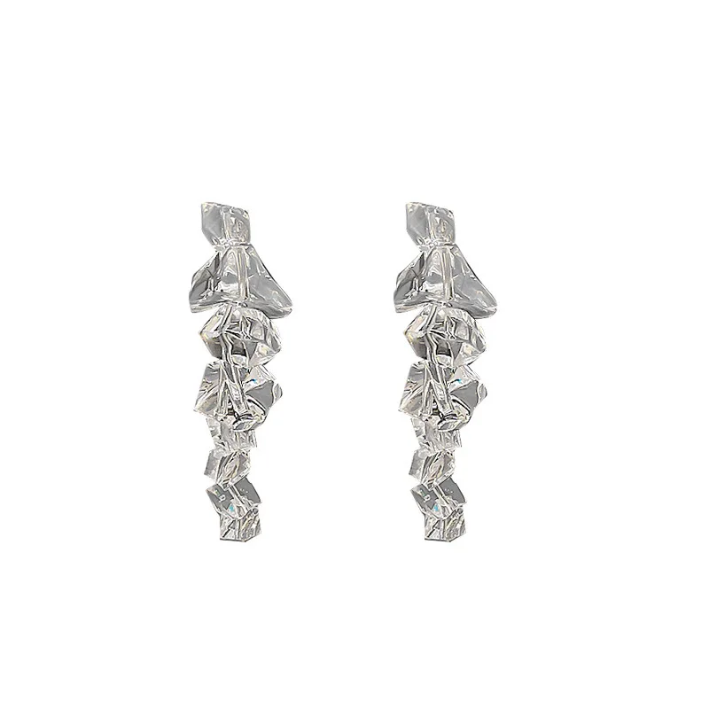 exaggerate irregular ice earrings asymmetrical transparent resin long Earring silver needle earrings image 5