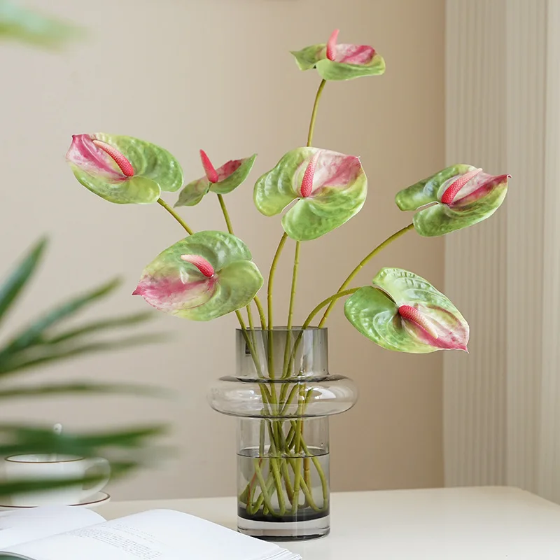 Flor Artificial de PVC de anturio de tacto Real, accesorios de decoración para Navidad, hogar, boda, simulación de flor falsa de tallo único, 1 ud.
