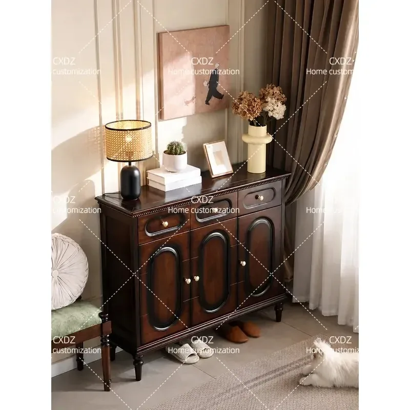 American Rural Solid Wood Shoe Cabinet Retro Multi-functional Living Room Entrance Integrated Locker