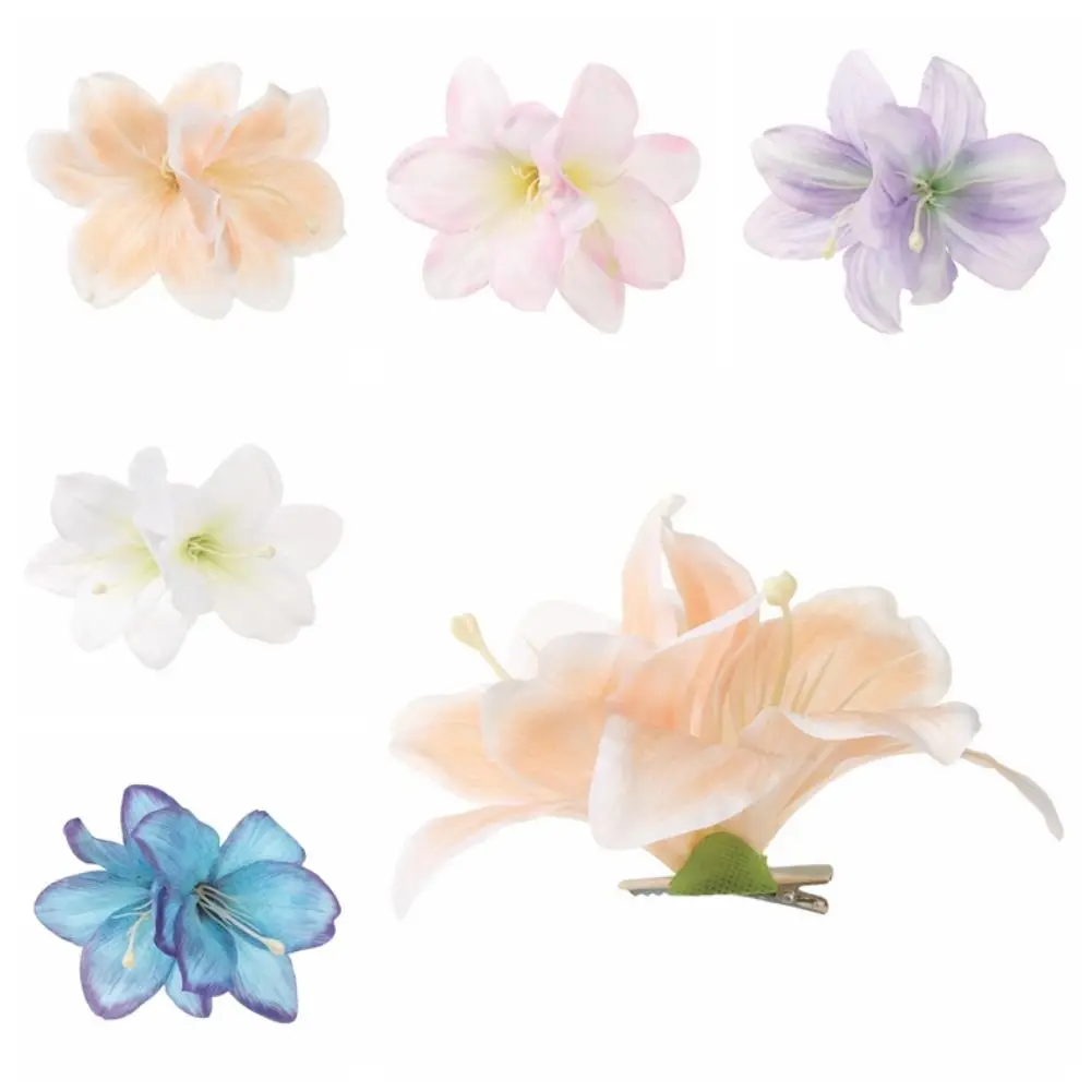 Fashion Multicolor Lily Flower Hair Clip Double Flower Design Bohemian Style Duckbill Hairpin Hair Accessories Bridal Occasion